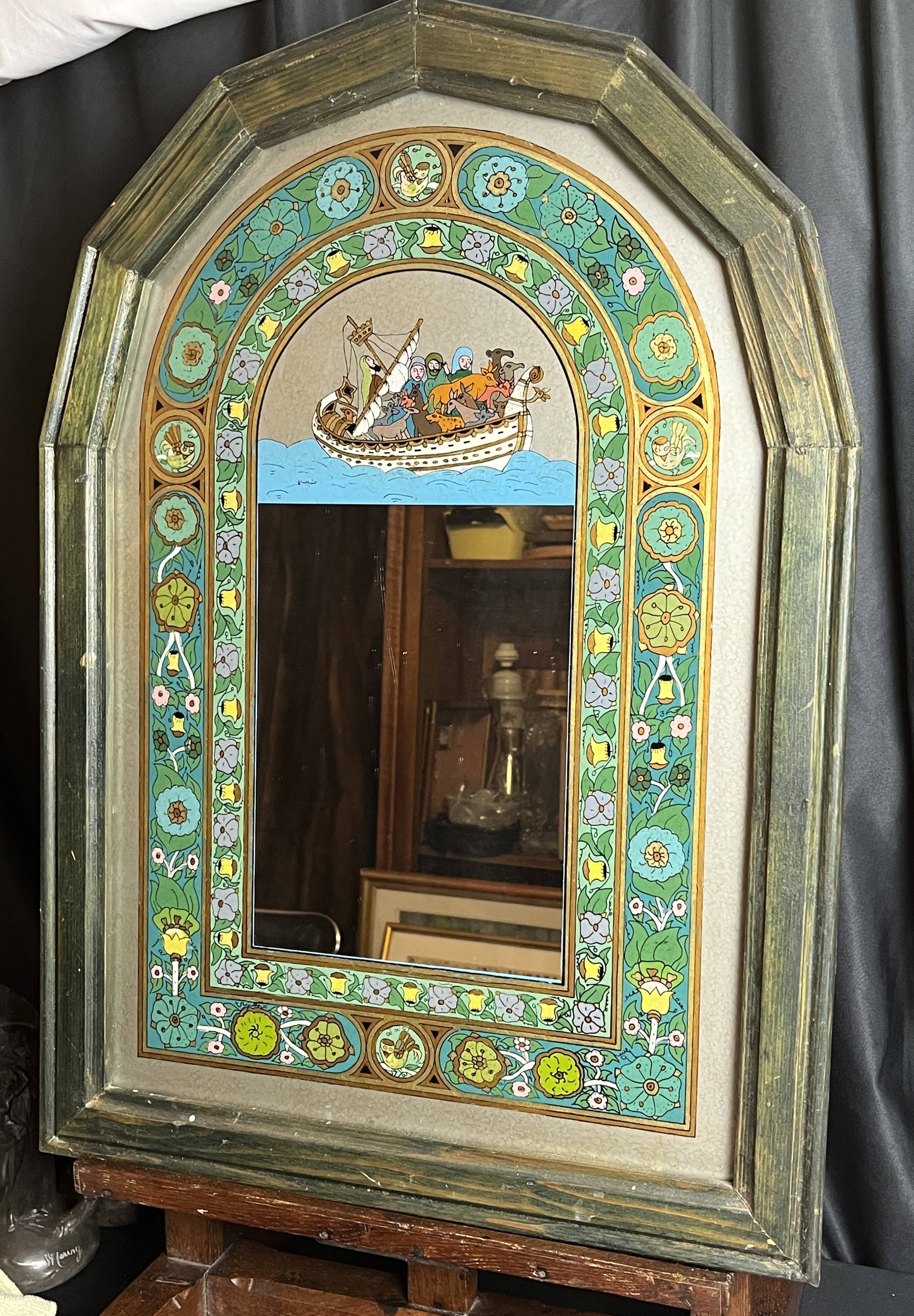 Mirror and painting on glass Noah's Ark around 1970