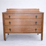 Antique English oak commode with a backrest, 3 drawers.