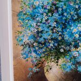 Oil on canvas bouquet of forget-me-nots