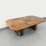 Vintage Brutalist Stone and Oak Coffee Table from the 70s 80s