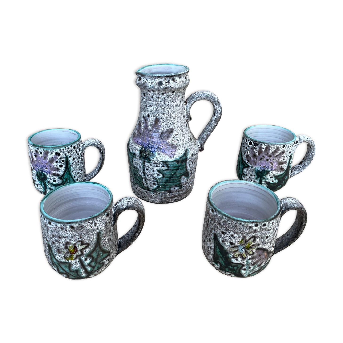 Vallauris lemonade orangeade service -pitcher/cup/glass -vintage hand décor