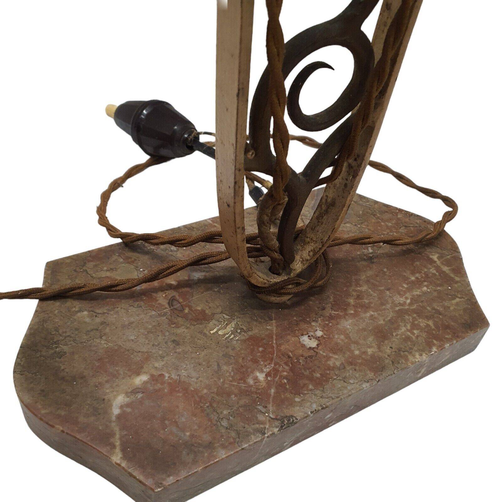 art deco table lamp marble base wrought iron frame hexagonal tulip imp belgium