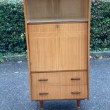 Vintage Scandinavian secretary in lacquered wood with display cabinet and drawers