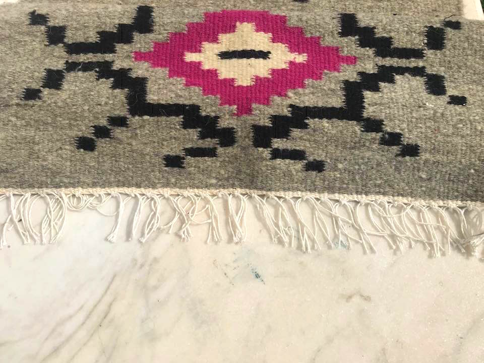 Pink white grey carpet wool hall hand made kilim 150x60cm