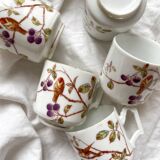 5 tasses à café en porcelaine ancienne décor d'oiseaux