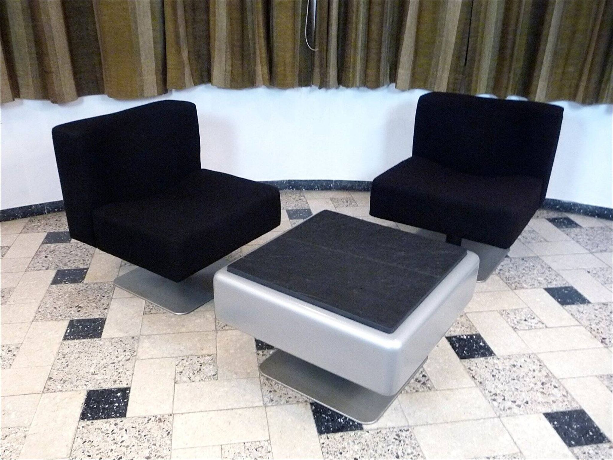 System 350 lounge chairs & side table by Herbert Hirche for Mauser, 1974, set of 3