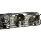 Service à café égoïste sur plateau métal argenté vers 1960