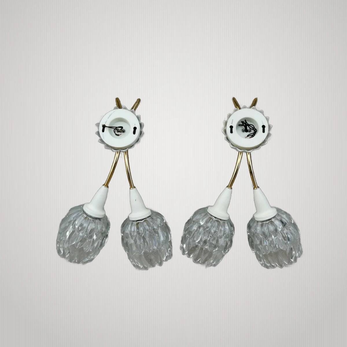 Pair of design wall lights 50s 60s lotus flower shape? Arlus? Lamp light.