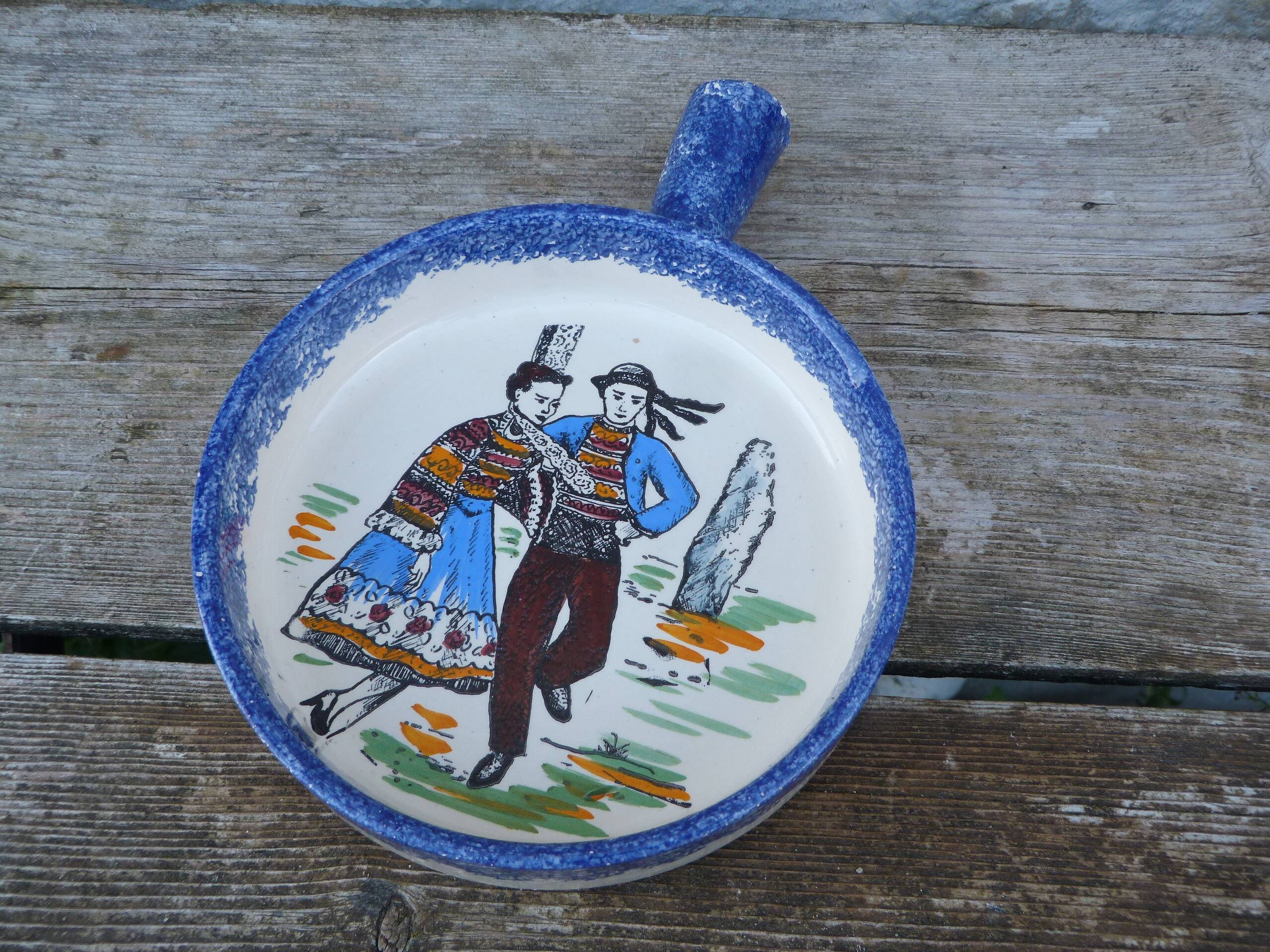 Small vintage Breton ceramic handmade dish