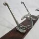Art Deco wall rack in metal and wood, 3 hooks, 47 cm