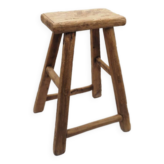 Tabouret rectangle en orme brut