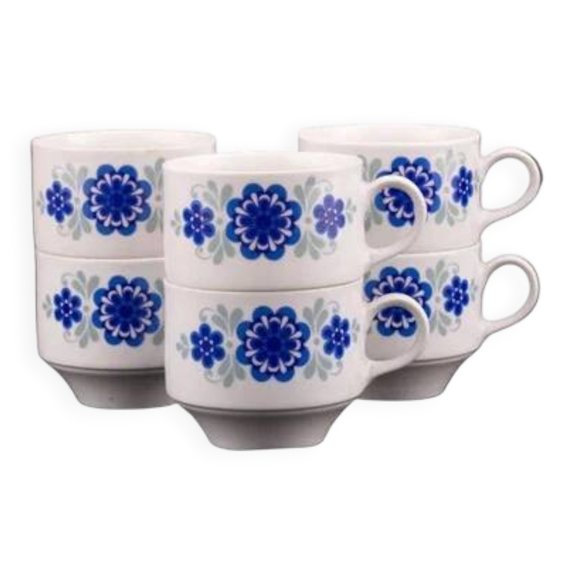 6 porcelain coffee cups Mitterteich with blue floral pattern