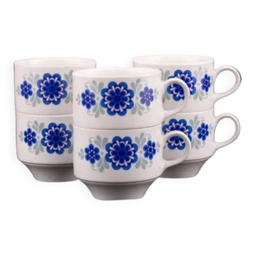 6 tasses à café en porcelaine Mitterteich motif floral bleu