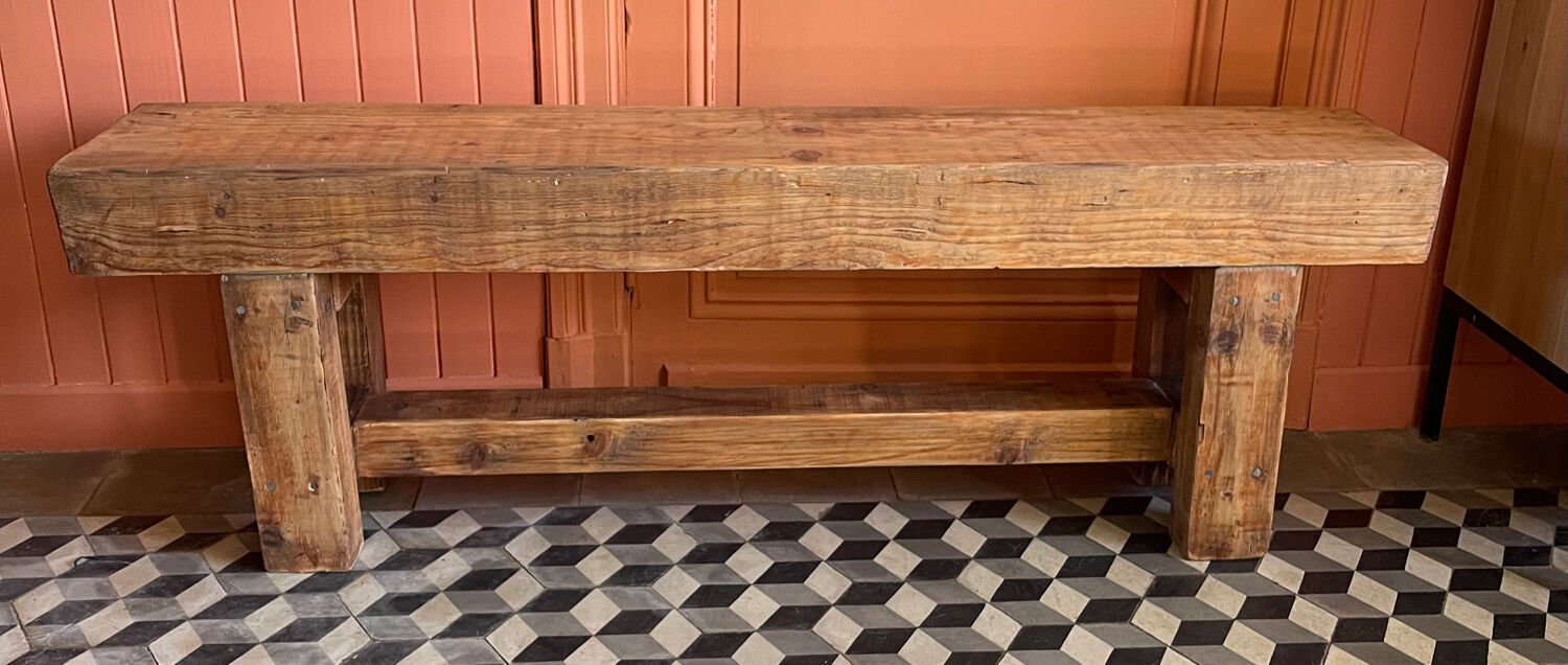 Old raw wooden bench