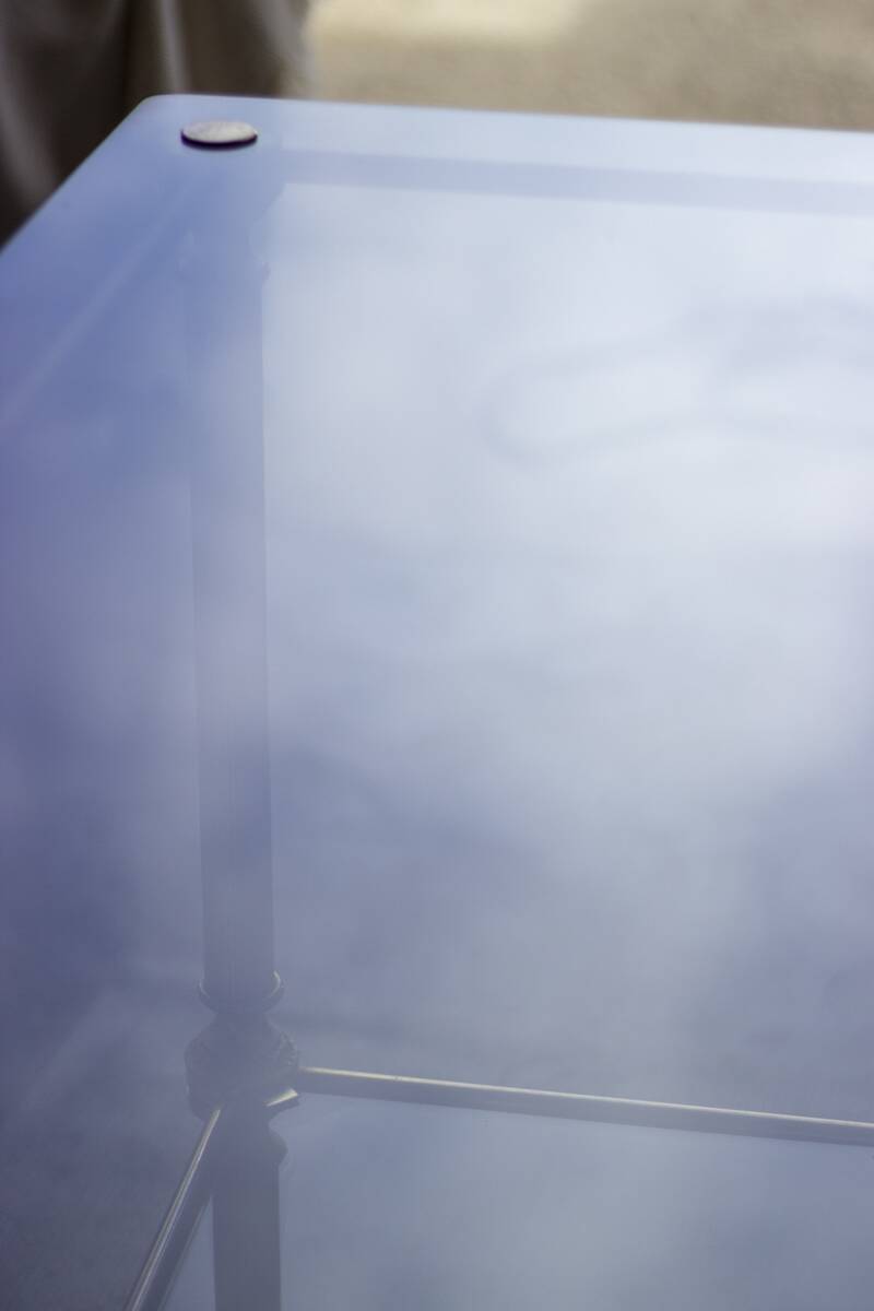 Gold metal and smoked glass server