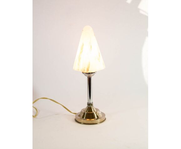 Art Deco Table Lamp In White Marbled Glass Chrome Base 20s Selency Art Deco Table Lamp In White Marbled, Art Deco Lamp Base White
