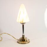 Art deco table lamp in white marbled glass chrome base 20s