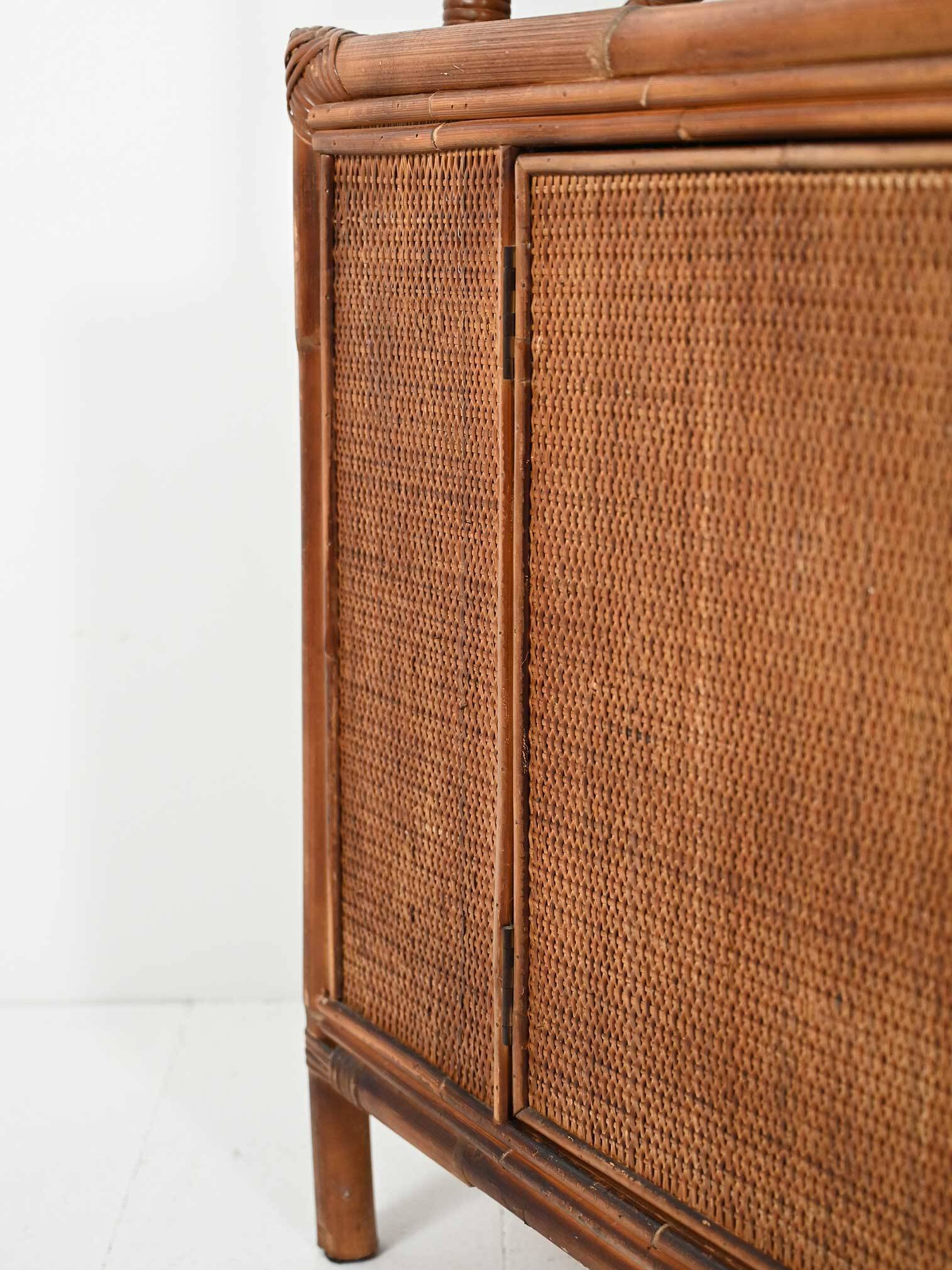 1960s bamboo and rattan bookcase