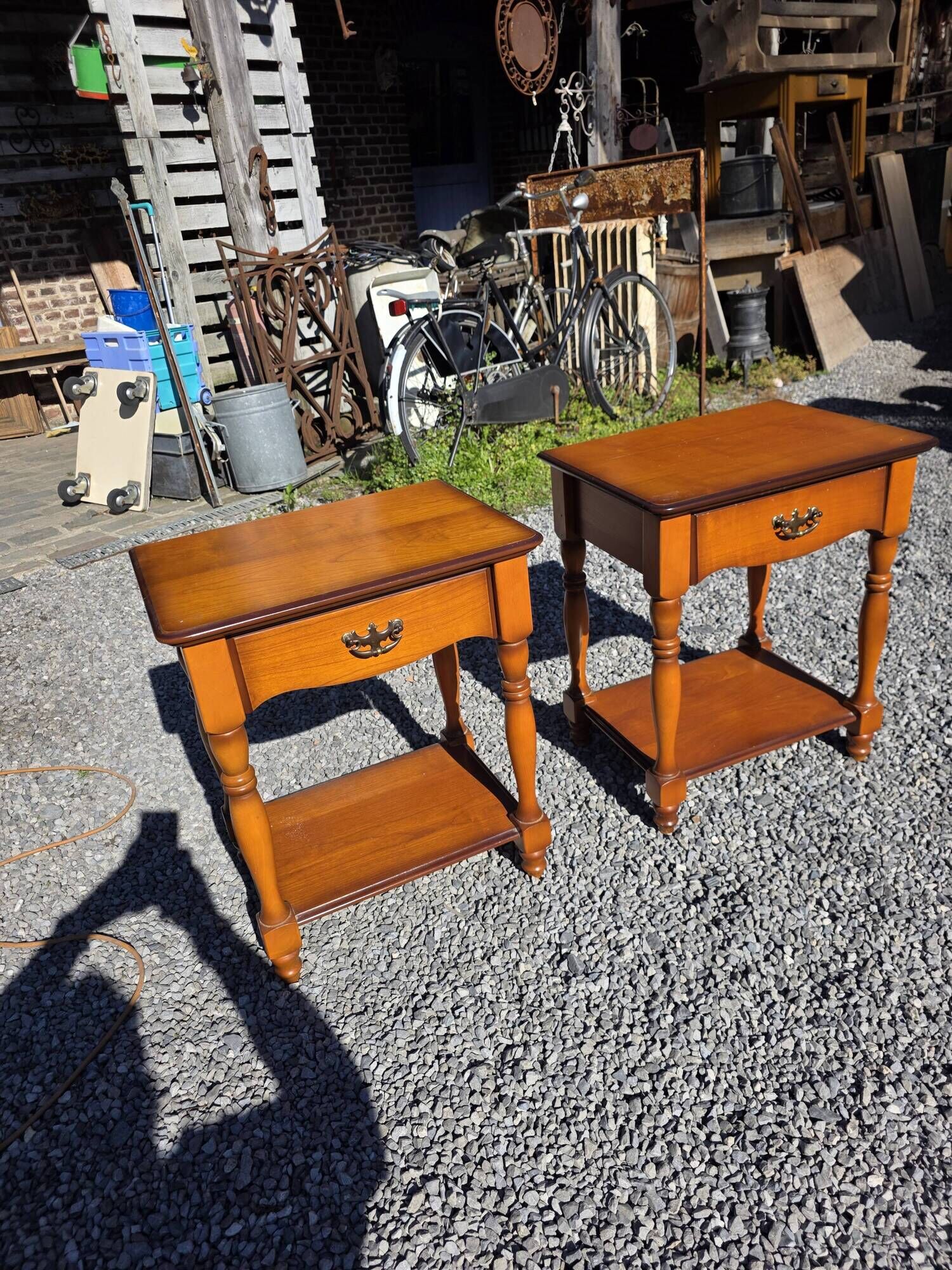 Pair of cherry wood bedside tables from the mid-20th century.