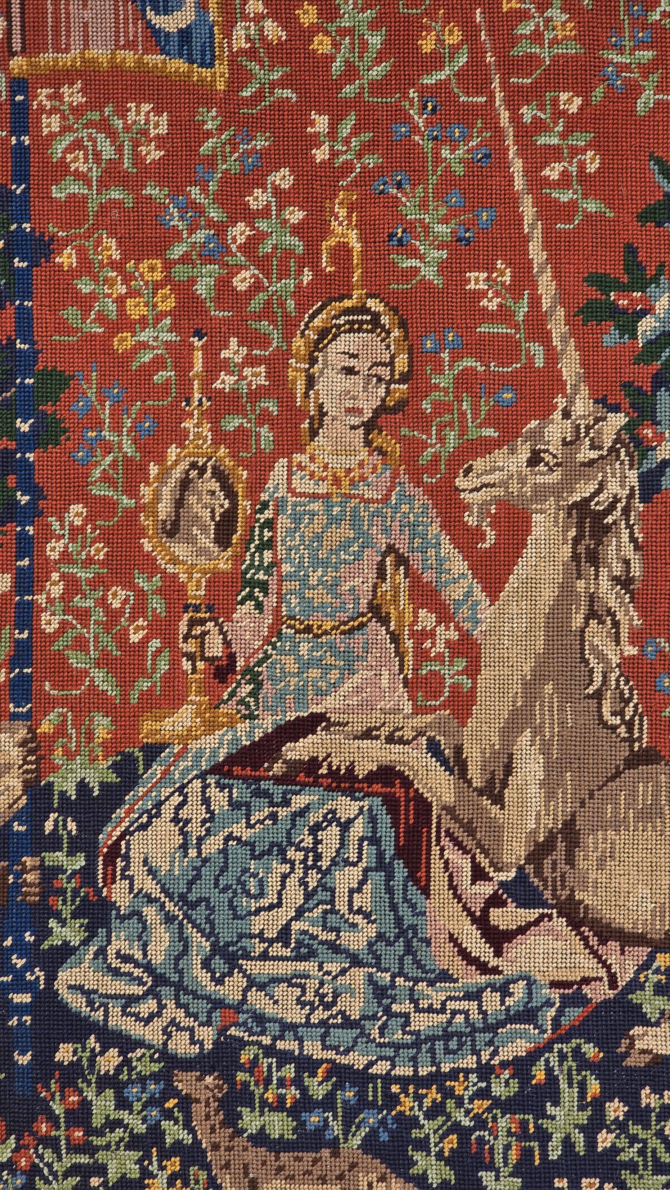 Tapisserie au point de croix vintage « La Dame à la Licorne », reproduction médiévale