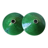 Two vintage green ceramic lampshades