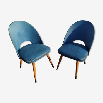 Lot de 2 chaise bleu en skaï art deco pied compas scandinave