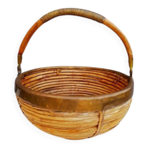 panier en rotin et laiton