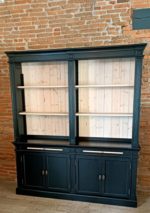 Bibliothèque vaisselier noir et bois
