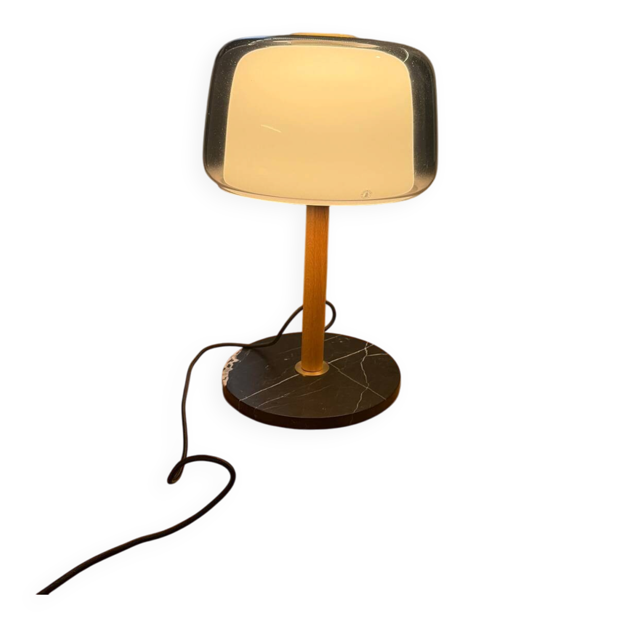 Smoked glass and wood design lamp – Scandinavian / contemporary spirit