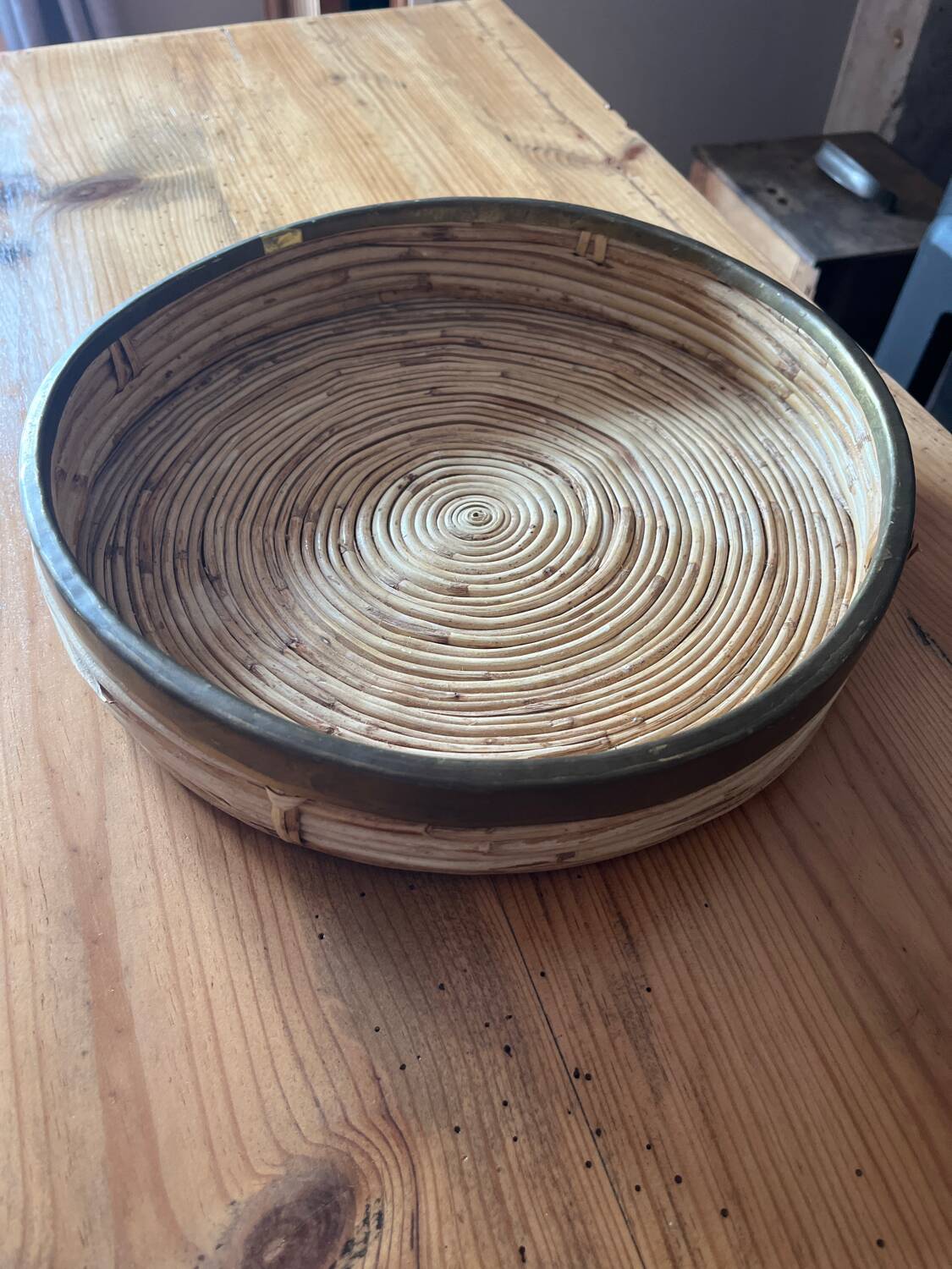 Rattan and brass tray
