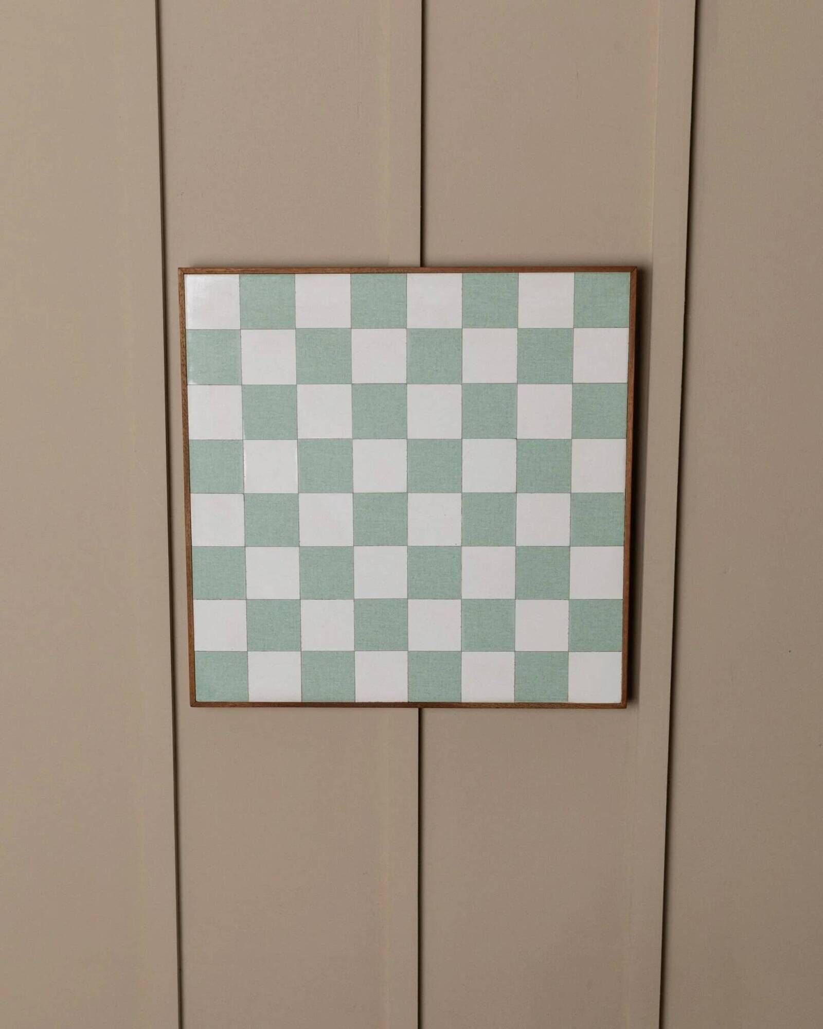 Beige and white Chessboard Wall Mural in wood frame – Italian 1980s abstract art