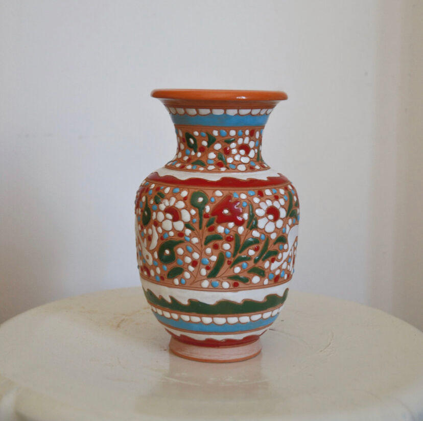 Handcrafted vase signed colorful patterned
