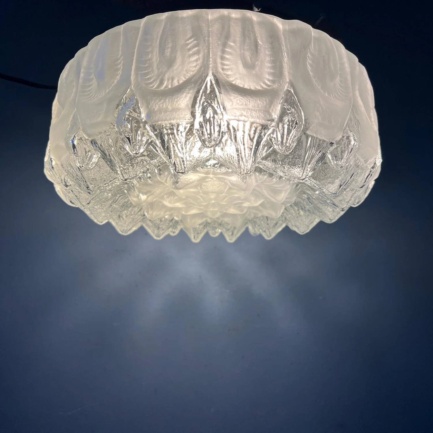 Vintage mid-century decorative thick glass ceiling lamp