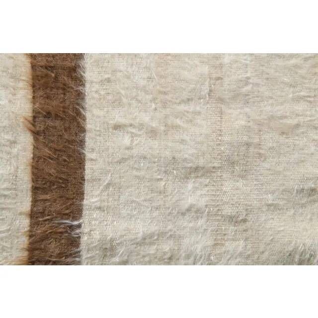 Vintage Turkish Hand-Knotted Wool Cotton Beige Kilim Area Rug 131x168