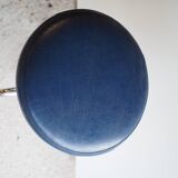 Tripod screw workshop stool in chromed metal and blue skai