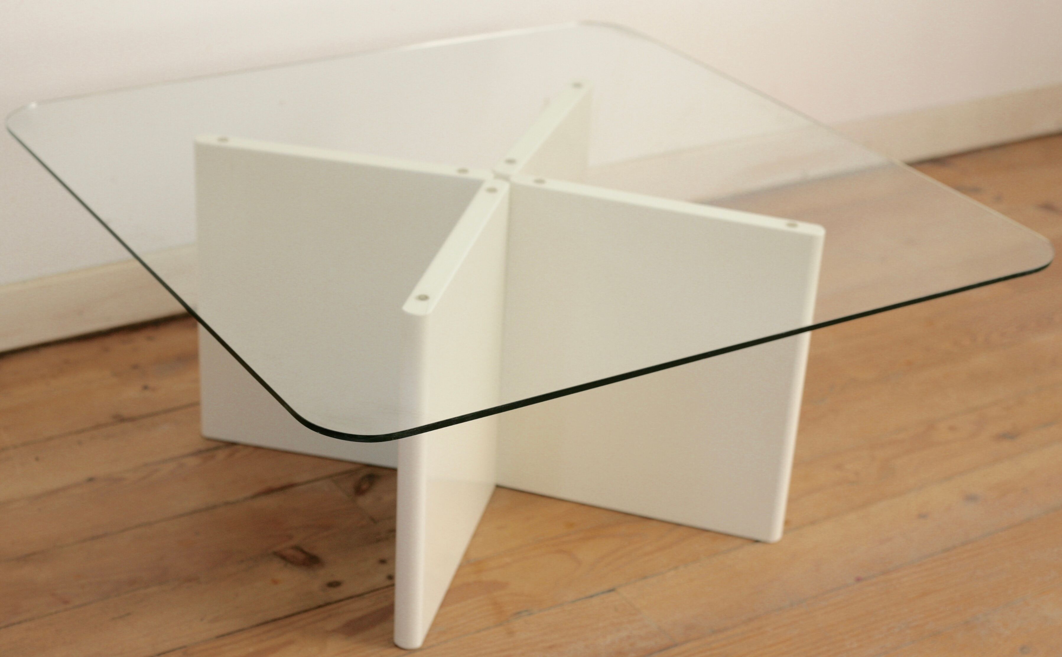 Wood and glass coffee table , France, circa 1980