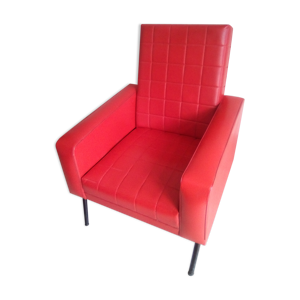 Fauteuil skai rouge pieds métal