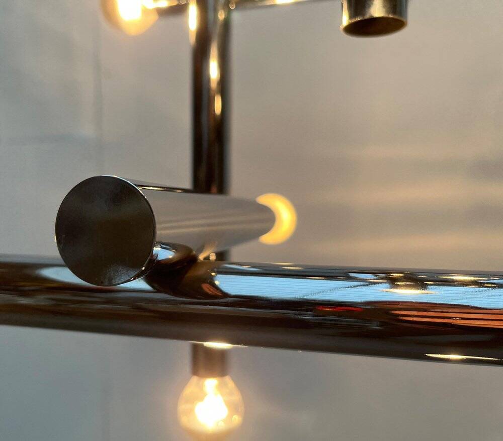 Minimalist chrome ceiling lamp from the mid-century space age by Temde, Switzerland, 1960s.