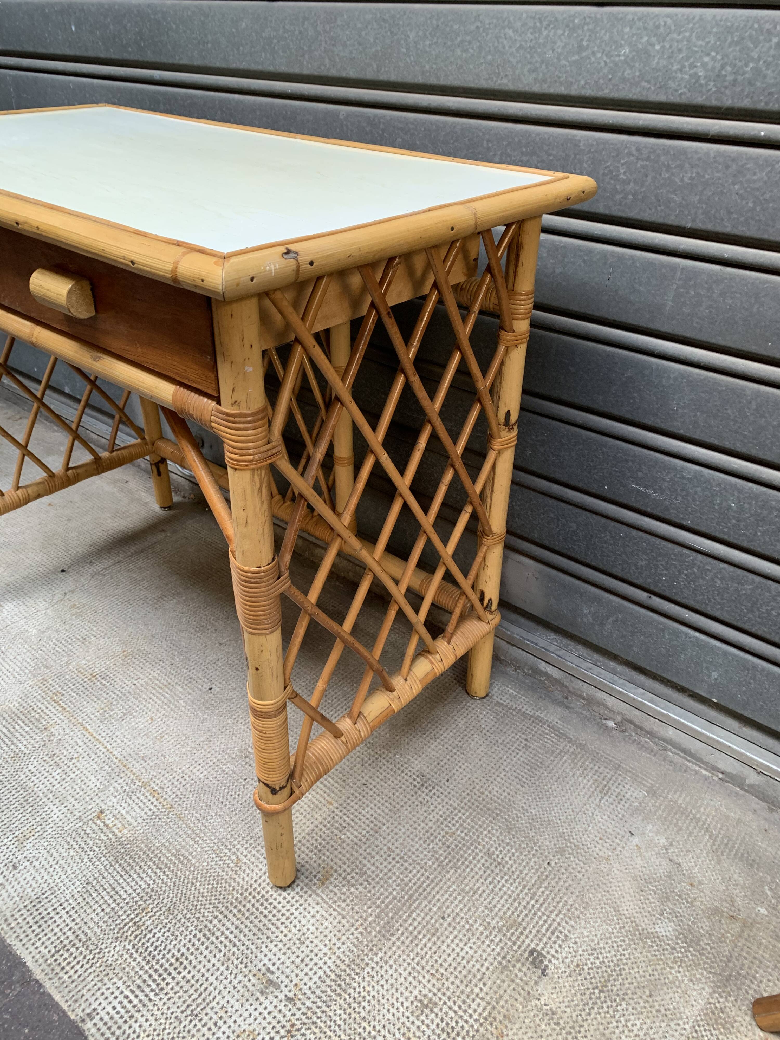 Flat desk in rattan and formica 1970s'