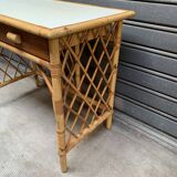 Flat desk in rattan and formica 1970s'