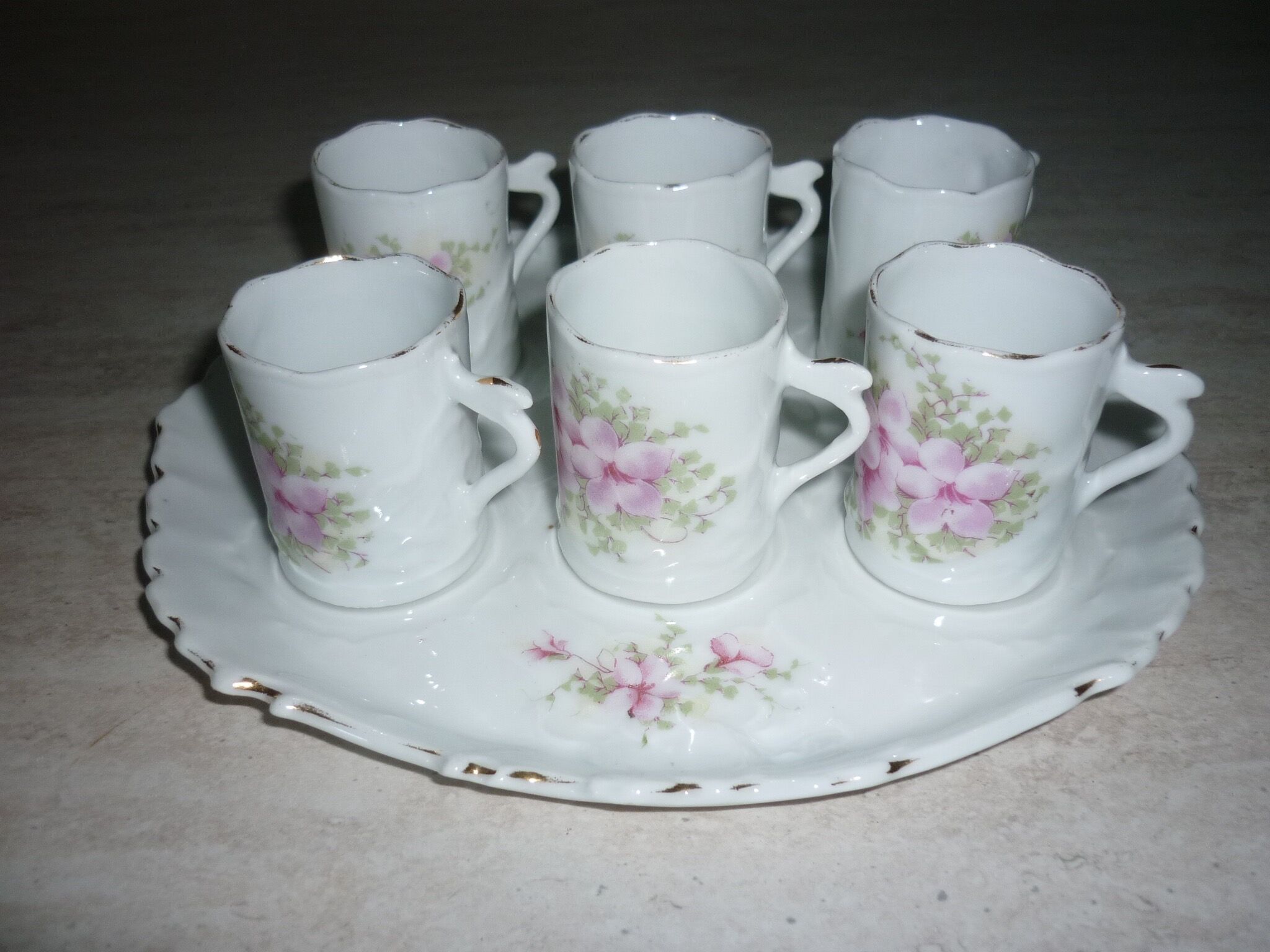 Coffee cups and tray, antique porcelain children's tableware