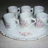 Tasses à café et plateau, vaisselle pour enfant en porcelaine ancienne