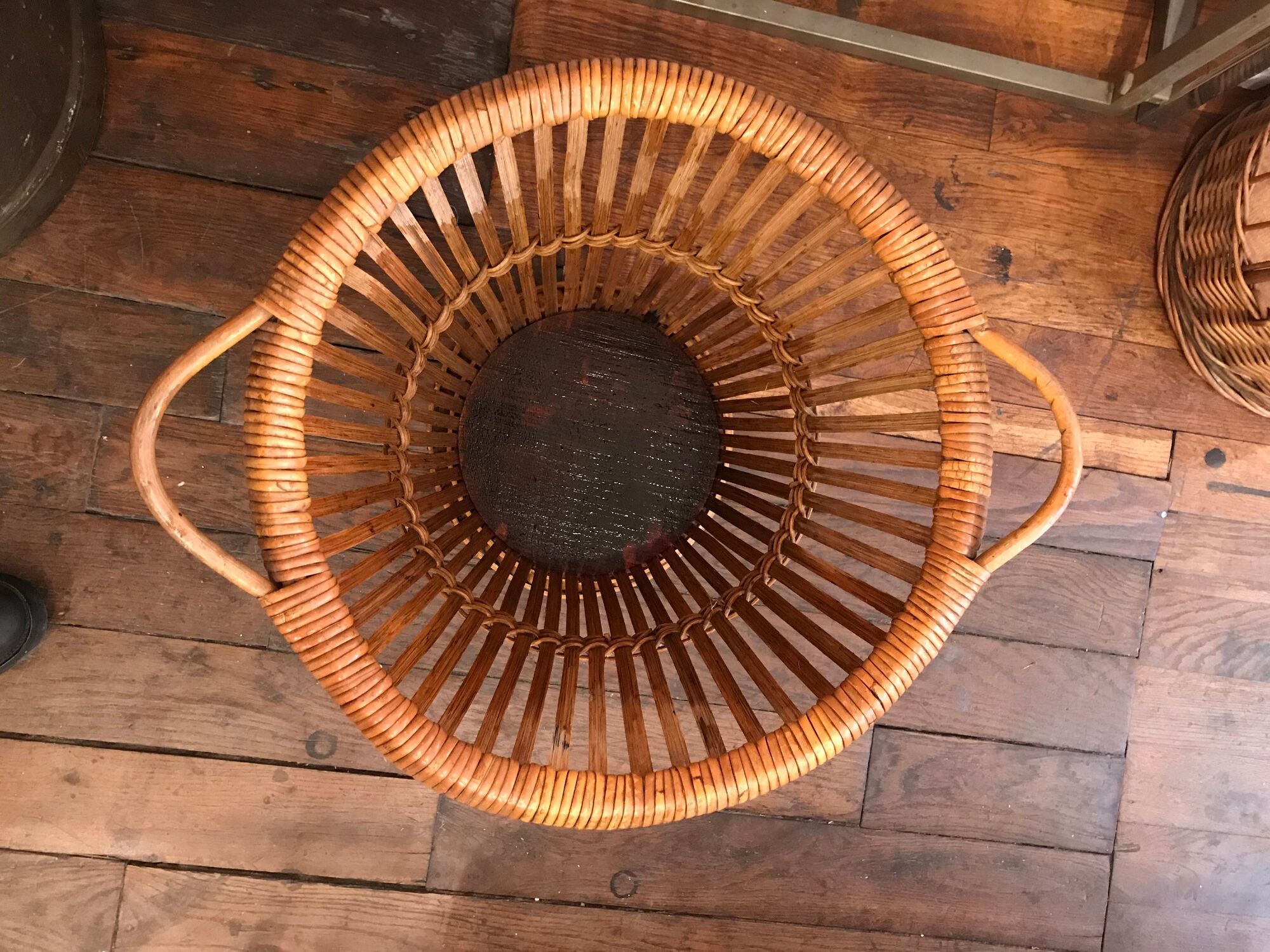 Wicker rattan paper basket 1960, 40 cm