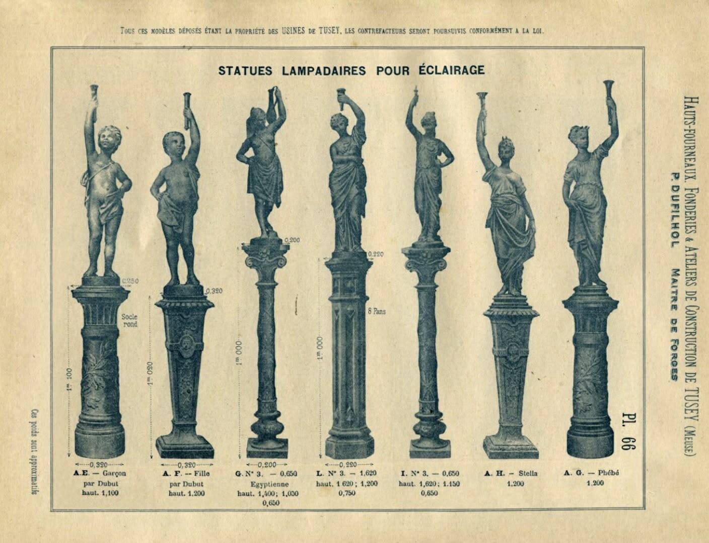 pair of cast iron torchères from the 19th century, foundry L. Gasne in Tusey