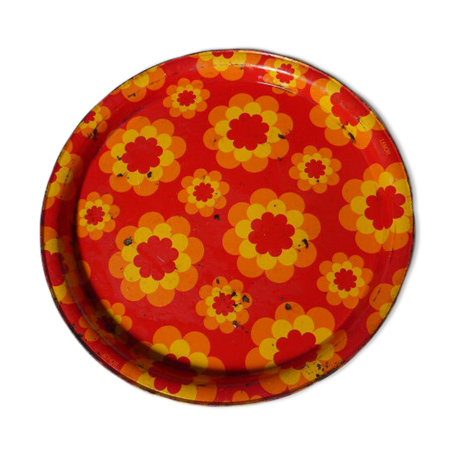 Plateau métallique à fleurs années 60