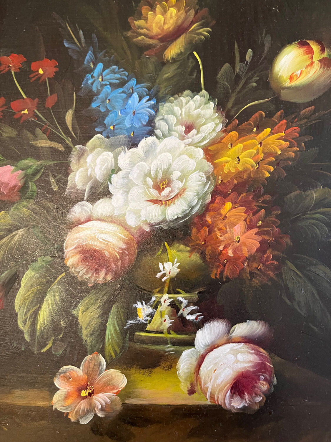 Oil on panel: still life with flowers