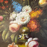Oil on panel: still life with flowers