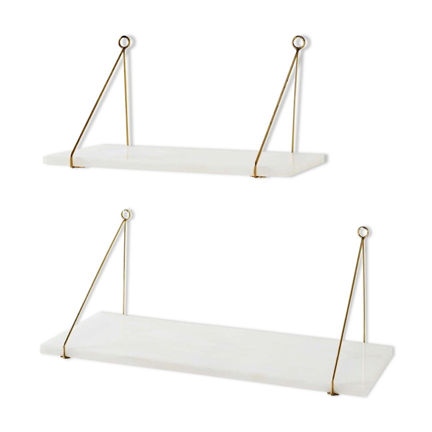 Lot of 2 marble and gold metal shelves