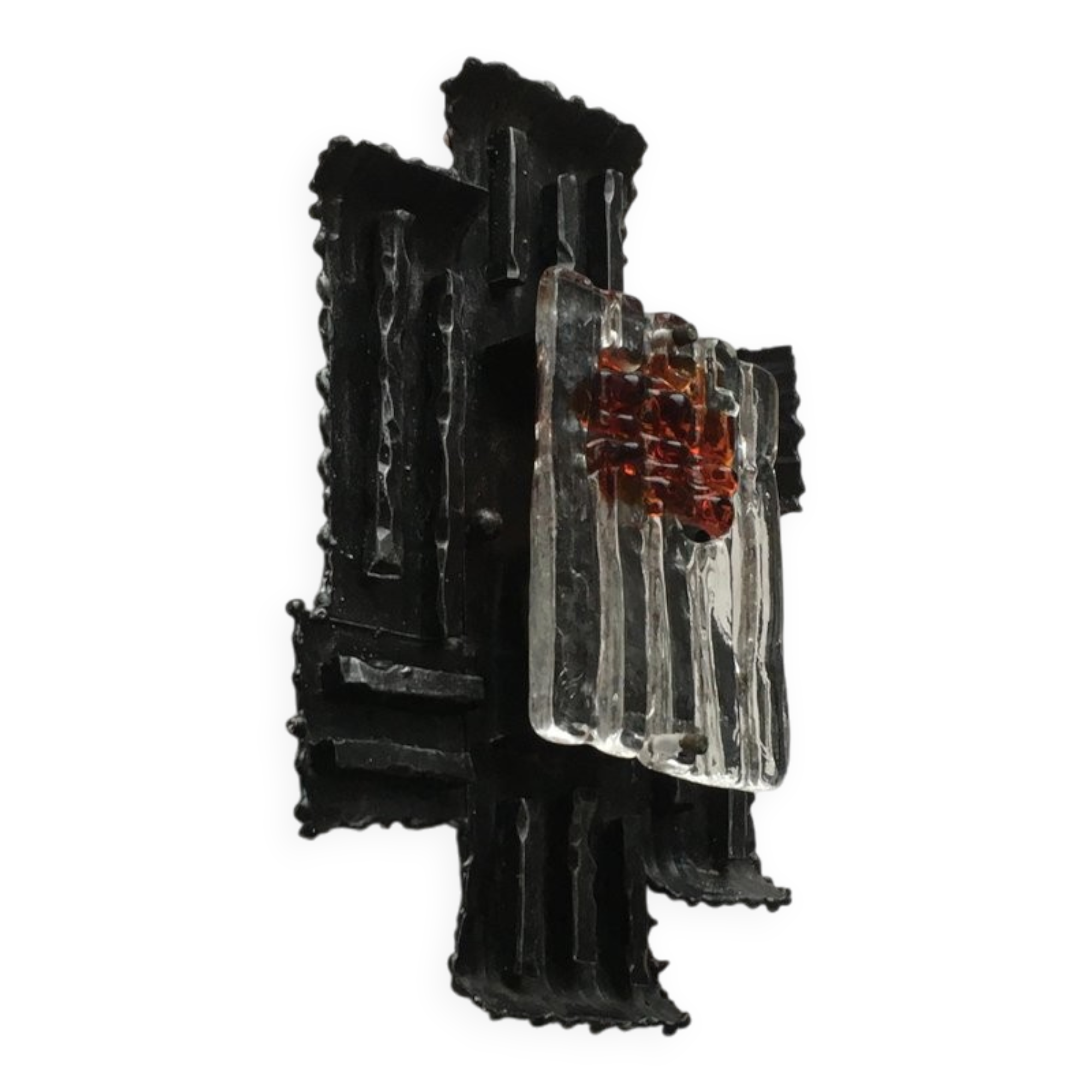 Vintage Italian brutalist wrought iron wall lamp by Albano Poli for Poliarte, set of 4.