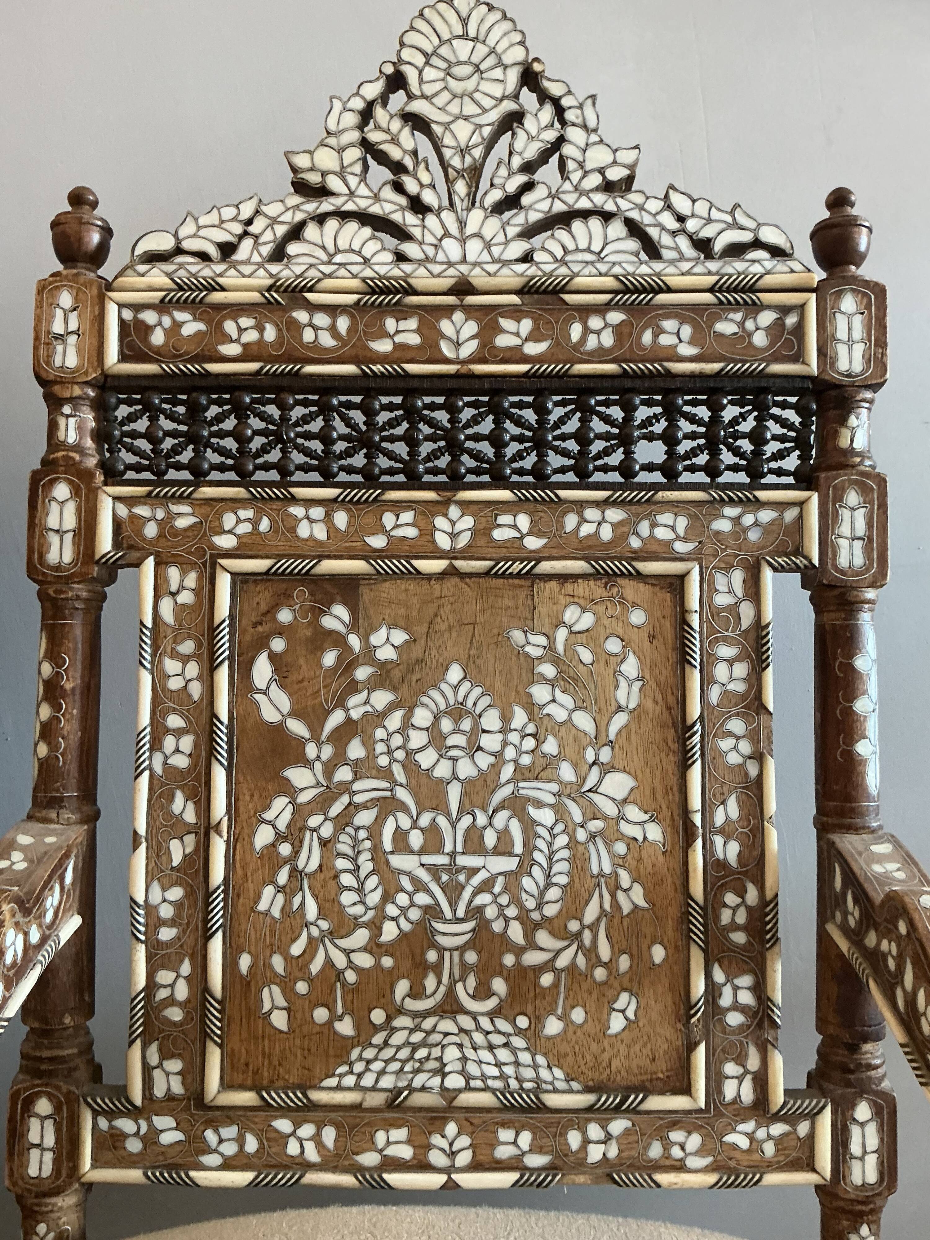 Syrian walnut armchairs inlaid with mother-of-pearl